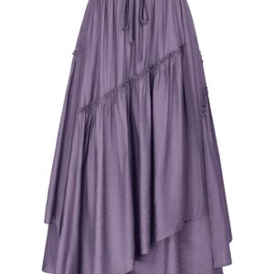 Scarlet Darkness Women Renaissance Layered Long Skirt Elastic High Waist Tiered Skirt with Pockets