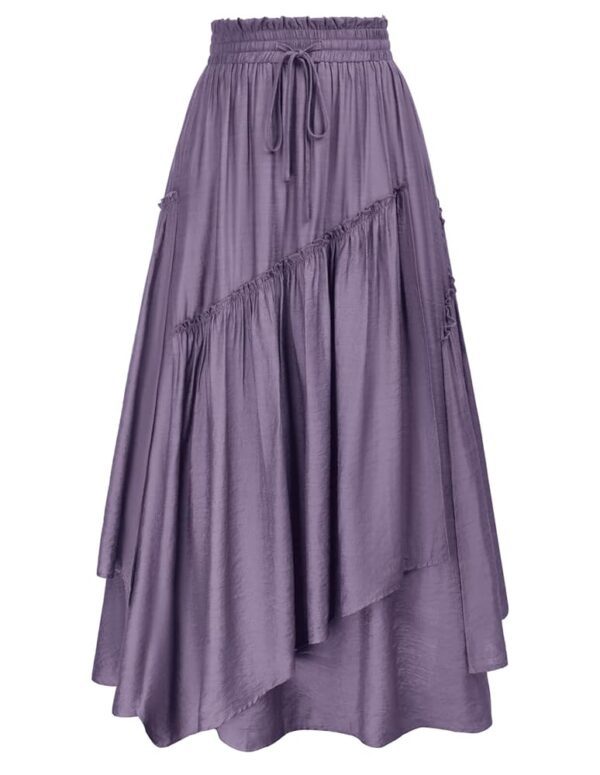 Scarlet Darkness Women Renaissance Layered Long Skirt Elastic High Waist Tiered Skirt with Pockets