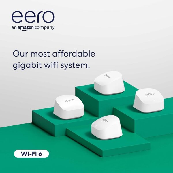 Amazon eero 6+ mesh Wi-Fi router | 1.0 Gbps Ethernet | Coverage up to 6,000 sq. ft. | Connect 75+ devices | 4-Pack | 2022 release