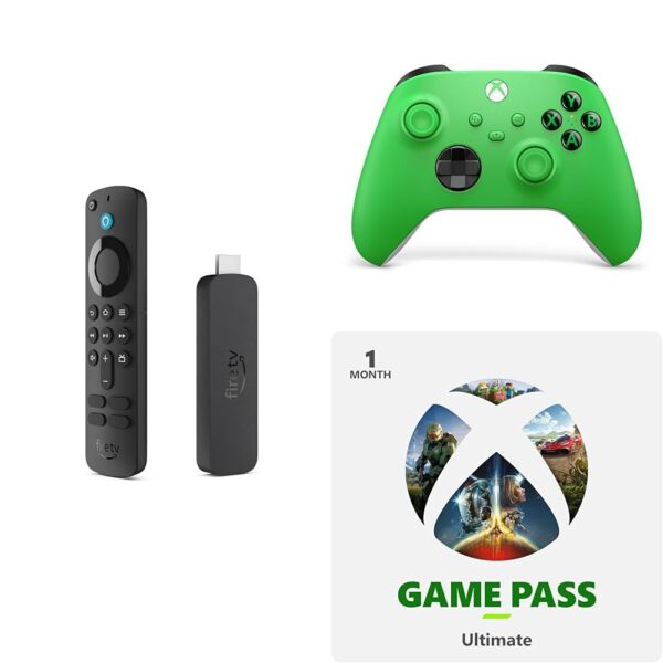 Amazon Fire TV Stick 4K, Velocity Green Core Wireless Controller, and 1 Month Game Pass Ultimate Bundle