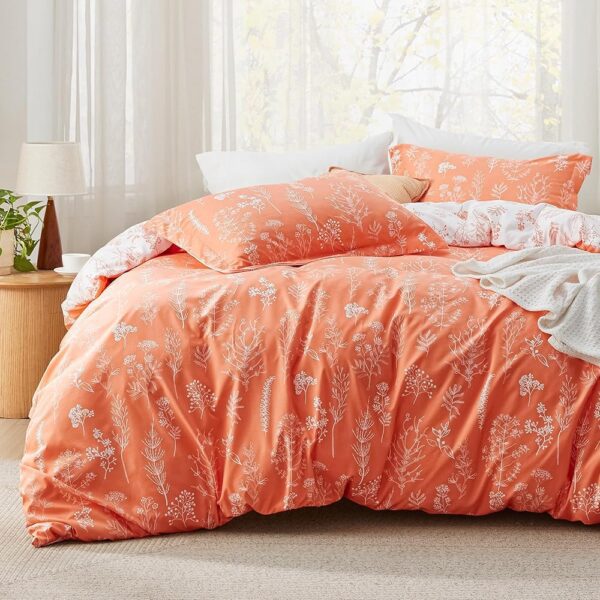 Bedsure Twin/Twin XL Comforter Set - Coral Orange Comforter, Cute Floral Bedding Comforter Sets, Gifts for Woman, 2 Pieces, 1 Soft Reversible Botanical Flowers Comforter and 1...