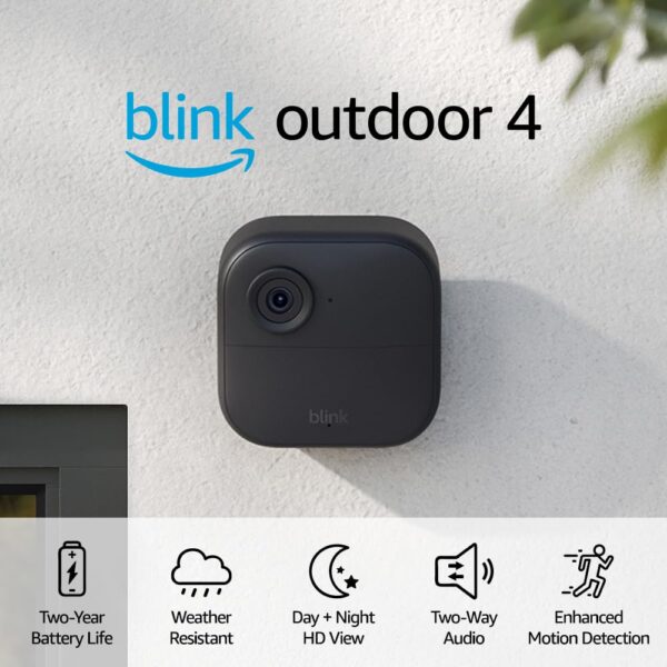 Blink Outdoor 4 (4th Gen) + Blink Mini – Smart security camera, two-way talk, HD live view, motion detection, set up in minutes, Works with Alexa – 6 camera system + Mini (White)