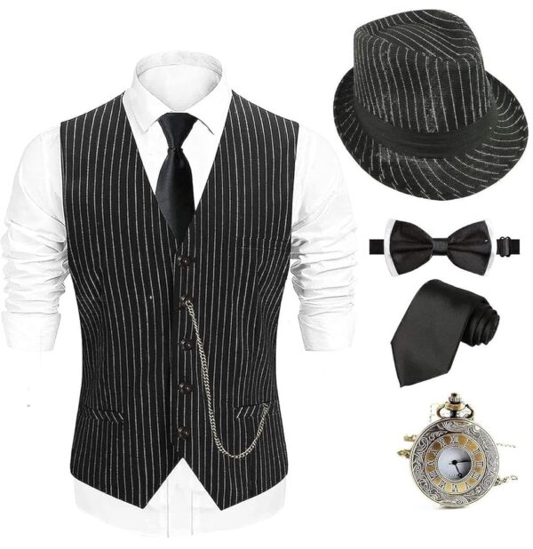 EFORLED 1920s Mens Costume Fedora Hat,Gatsby Gangster Vest,Vintage Pocket Watch,Pre Tied Bow Tie,Tie