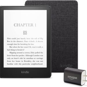 Kindle Paperwhite Essentials Bundle including Kindle Paperwhite (16 GB), Fabric Cover - Black, and Power Adapter