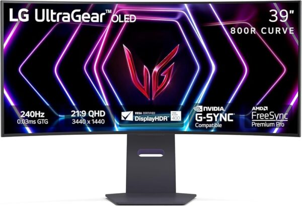 LG 39GS95QE Ultragear OLED Curved Gaming Monitor 39-Inch WQHD 800R 240Hz 0.03ms DisplayHDR True Black 400 AMD FreeSync Premium Pro NVIDIA G-Sync HDMI 2.1 DisplayPort...