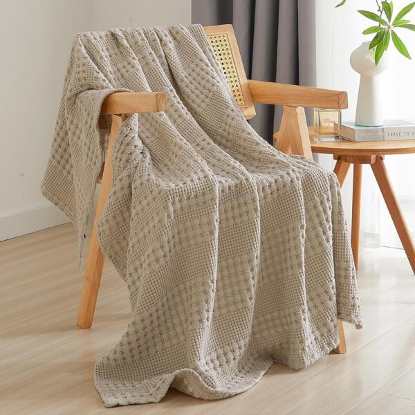 PHF 100% Cotton Waffle Weave Throw Blanket for Couch - Lightweight Washed Cotton Throw Blanket for Bed - 50"x60" Aesthetic Breathable Blanket for Room Decor & Office - Simply Taupe