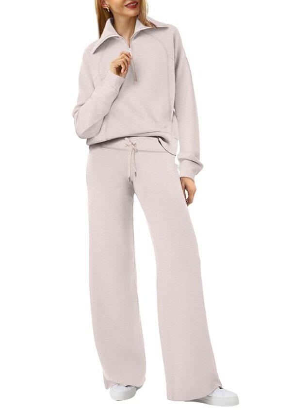 XIEERDUO Lounge Sets For Women 2 Piece Outfits Half Zip Sweatshirt And Wide Leg Sweatpant 2024 Sweatsuit Tracksuit