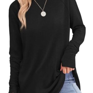 XIEERDUO Womens Tunic Tops to Wear with Leggings Long Sleeve Thumb Hole Shirts Crew Neck Curved Hem