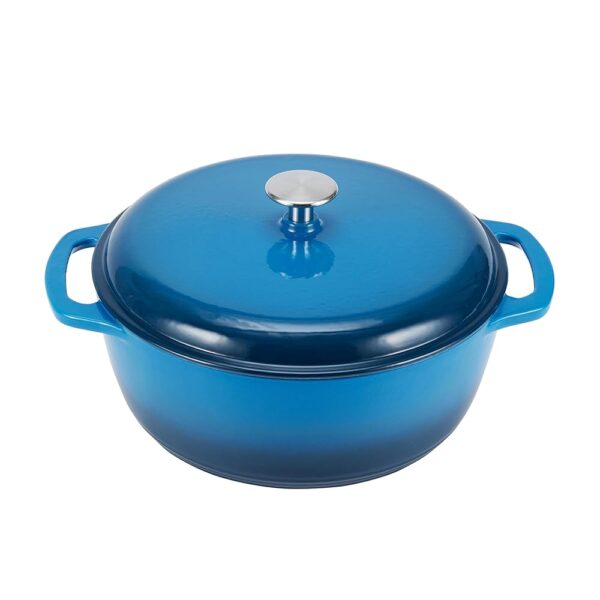 Amazon Basics Enameled Cast Iron Round Dutch Oven with Lid and Dual Handles, Heavy-Duty & Small, 4.3-Quart, Blue