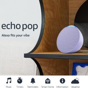 Amazon Echo Pop (newest model), Our smallest Alexa speaker, Just right for bathrooms, dens and other small spaces, Lavender Bloom