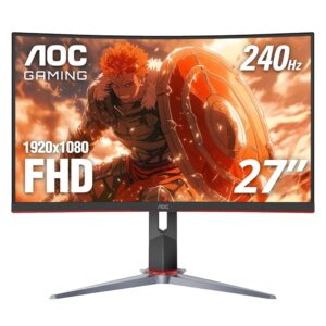 AOC C27G2Z 27" Curved Frameless Ultra-Fast Gaming Monitor, FHD 1080p, 0.5ms 240Hz, FreeSync, 2x HDMI 2.0, 1x Display Port, Height Adjustable, Xbox PS5 Switch Ready, 3-Year...