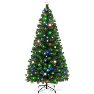 Best Choice Products 7ft Pre-Lit Fiber Optic Artificial Pine Christmas Tree, Holiday Décor Centerpiece w/ 280 Multicolored LED Lights, 8 Sequences, Foldable Stand