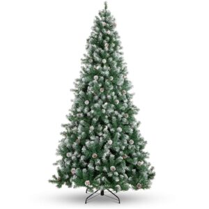 Best Choice Products 9ft Pre-Decorated Holiday Christmas Tree for Home, Office, Party Decoration w/ 2,028 PVC Branch Tips, Partially Flocked Design, Pine Cones, Metal Hinges & Base