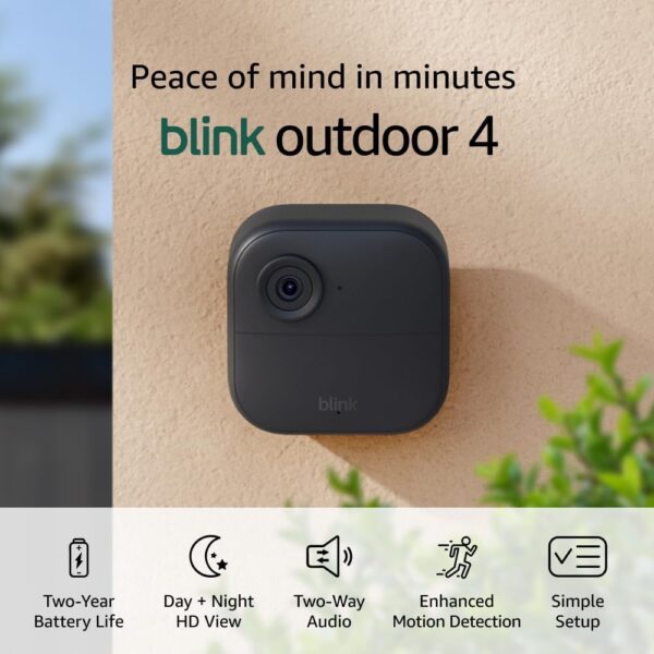 Blink Outdoor 4 [Newest Model] - Wireless outdoor/indoor home security camera(s) with 2-year battery life, HD video, infrared night vision, and two-way audio - 3 camera system