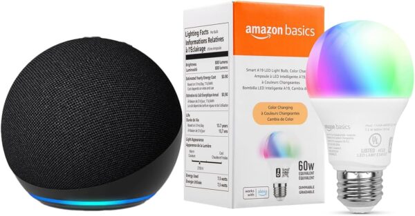 Echo Dot with Amazon Basics Smart Color Bulb