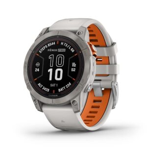 Garmin fēnix 7 Pro Sapphire Solar, Multisport GPS Smartwatch, Built-in Flashlight, Solar Charging Capability, Fog Gray/Ember Orange