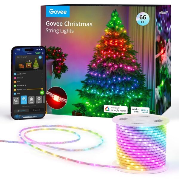 Govee Christmas Lights 66ft, Smart RGBIC Christmas String Lights App-Controlled, 125+ Scene Modes, IP65 Waterproof, Sync with Music, Works with Alexa, Lights for Christmas...