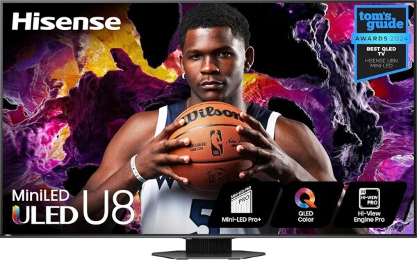 Hisense 65-Inch Class U8 Series Mini-LED ULED 4K UHD Google Smart TV (65U8N, 2024 Model) - QLED, Native 144Hz, Full Array Local Dimming, Game Mode Pro, Alexa Compatibility