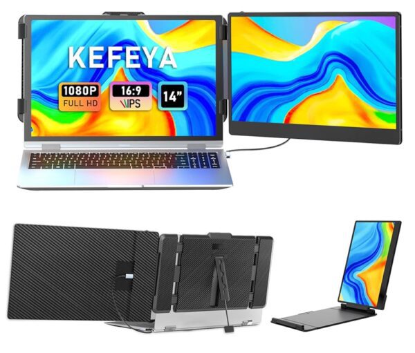 Laptop Screen Extender, 14" FHD 1080P IPS Laptop Monitor Extender Dual Screen, Portable Monitor for Laptops 13-17" with USB-C/HDMI Port, Plug n Play for...