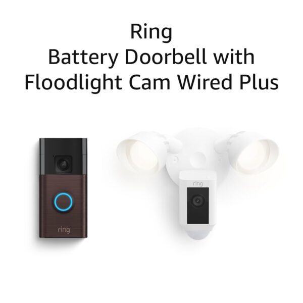 All-new Ring Battery Doorbell with Ring Floodlight Cam Wired Plus (White)