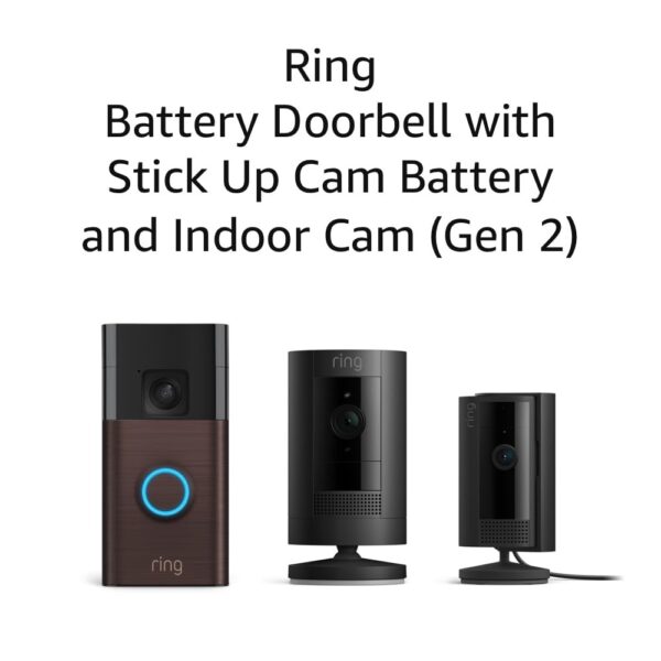 All-new Ring Battery Doorbell with Ring Stick Up Cam Battery (Black) and Ring Indoor Cam 2nd Gen (Black)