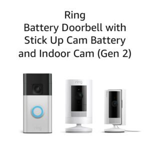 All-new Ring Battery Doorbell with Ring Stick Up Cam Battery (White) and Ring Indoor Cam 2nd Gen (White)