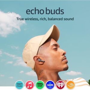 Amazon Echo Buds (newest model), True Wireless Bluetooth 5.2 Earbuds with Alexa, audio personalization, multipoint, 20H battery with charging case, fast charging, sweat...