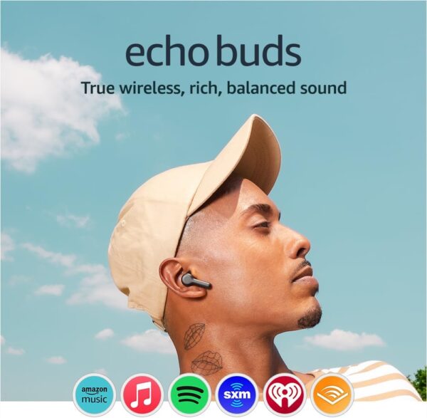 Amazon Echo Buds (newest model), True Wireless Bluetooth 5.2 Earbuds with Alexa, audio personalization, multipoint, 20H battery with charging case, fast charging, sweat...