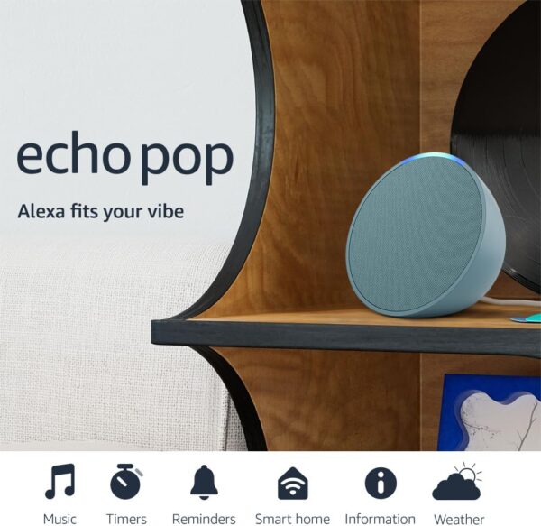 Amazon Echo Pop (newest model), Our smallest Alexa speaker, Fits in any room, Midnight Teal