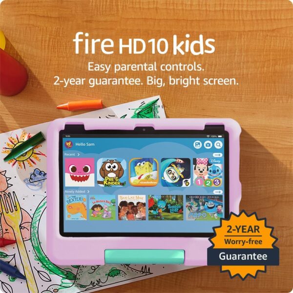 Amazon Fire 10 HD Kids tablet (newest model) ages 3-7 | Bright 10.1" HD screen with included ad-free and exclusive content, robust parental controls, 13-hr battery, 32 GB, Pink