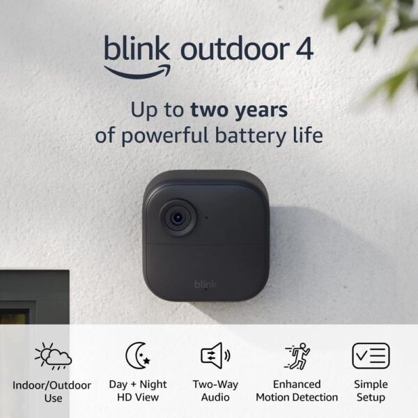 Blink Outdoor 4 + Blink Mini 2 — Smart security cameras, two-way talk, HD live view, motion detection, set up in minutes, Works with Alexa — 2 camera system + Mini 2 (White)