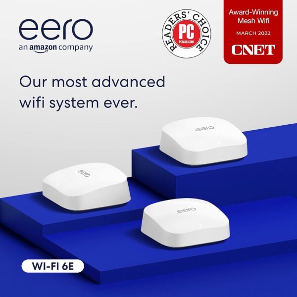 Certified Refurbished Amazon eero Pro 6E mesh Wi-Fi router | Fast and reliable gigabit + speeds | connect 100+ devices | Coverage up to 6,000 sq. ft. | 3-pack, 2022 release