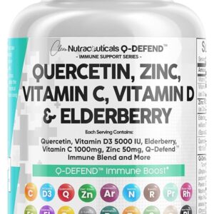 Clean Nutraceuticals Quercetin 1000mg Zinc 50mg Vitamin C 1000mg Vitamin D 5000 IU Bromelain Elderberry - Lung Immune Support Supplement Adults with Artemisinin, Sea Moss,...