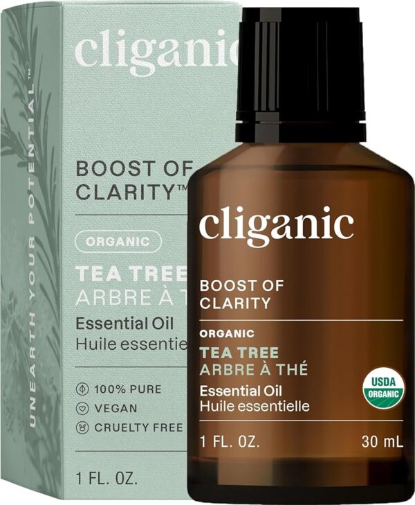 Cliganic Organic Tea Tree Essential Oil, 100% Pure Natural, for Aromatherapy | Non-GMO Verified (Packaging May Vary)