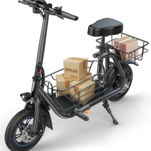 Electric Scooter with Seat for Adults, 550W Powerful Motor, 20-Mile Range, Speed up to 18.6MPH, Ample Storage for Pets & Cargo, Electrically-Powered Motor Scooters