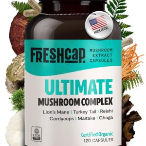 FreshCap Ultimate Mushroom Complex - Ayurveda Lions Mane, Reishi, Cordyceps, Chaga, Turkey Tail, Maitake - Immune Support & Nootropic Supplements for Immunity, Energy, Memory &...