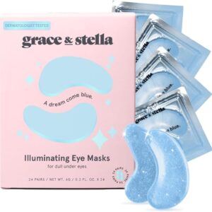 grace & stella Award Winning Under Eye Mask (Blue, 24 Pairs) Reduce Dark Circles, Puffy Eyes, Undereye Bags, Wrinkles, Gel Under Eye Patches, Birthday Gifts for Women - Vegan...