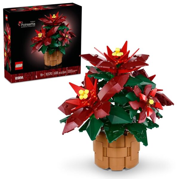 LEGO Icons Poinsettia Building Set - Artificial Flowers Christmas Decoration & Centerpieces for Table, Adults Ages 18+ - Gift Ideas for Mom, Dad, & Significant Other - 10370