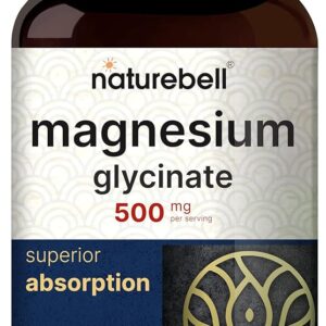 NatureBell Magnesium Glycinate Capsules 500mg | 240 Count, 100% Chelated & Purified, 3rd Party Tested, Non-GMO & Gluten Free