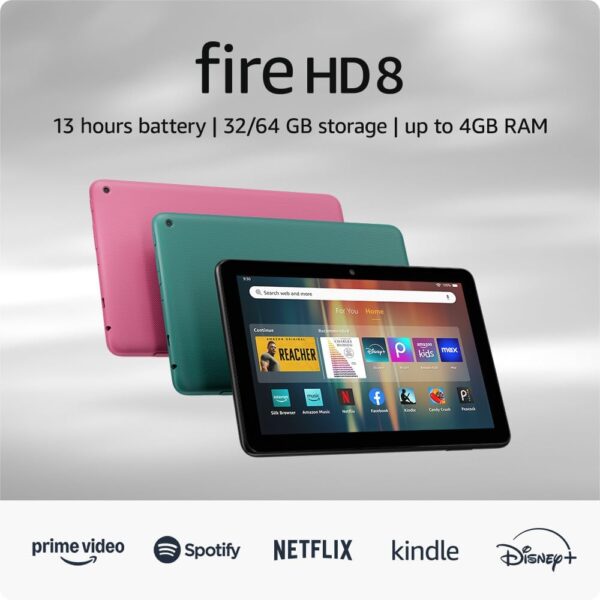 New Amazon Fire HD 8 tablet, 8” HD Display, 3GB memory, 32GB, designed for portable entertainment, Emerald, (2024 release)