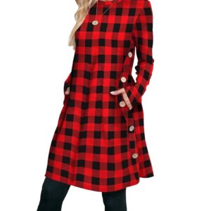 OFEEFAN Womens Long Sleeve Tunic Dres Fall Outfits with Pockets Buttons