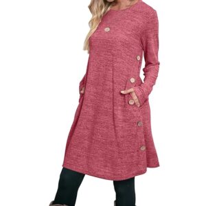 OFEEFAN Womens Long Sleeve Tunic Dres Fall Outfits with Pockets Buttons at Amazon Women’s Clothing store