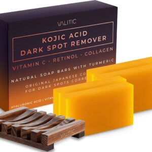 Valitic Kojic Acid Dark Spot Remover Soap Bar with Vitamin C, Retinol, Collagen, Turmeric - Original Japanese Complex - Hyaluronic Acid, Vitamin E, Shea Butter, Castile Oil ( 4...