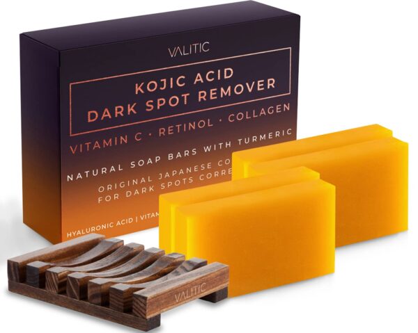 Valitic Kojic Acid Dark Spot Remover Soap Bar with Vitamin C, Retinol, Collagen, Turmeric - Original Japanese Complex - Hyaluronic Acid, Vitamin E, Shea Butter, Castile Oil ( 4...