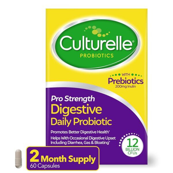 Culturelle Pro Strength Daily Probiotics For Digestive Health (2 Month Supply) with Prebiotics for Women & Men, Supports Occasional Diarrhea, Gas & Bloating, Gluten & Soy Free,...