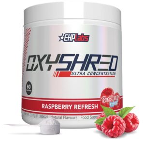 EHP Labs OxyShred Pre Workout Powder - Preworkout Powder with L Glutamine & Acetyl L Carnitine, Energy Boost Drink - Raspberry Refresh, 60 Servings