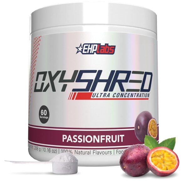 EHP Labs OxyShred Pre Workout Powder & Shredding Supplement - Preworkout Powder with L Glutamine & Acetyl L Carnitine, Energy Boost Drink - Passionfruit, 60 Servings