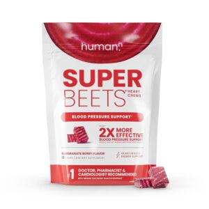 humanN SuperBeets Heart Chews, Nitric Oxide and Blood Pressure Support, Grape Seed Extract & Non-GMO Beet Root Powder Energy Chews, Super Beets Heart Chews, Pomegranate Berry...